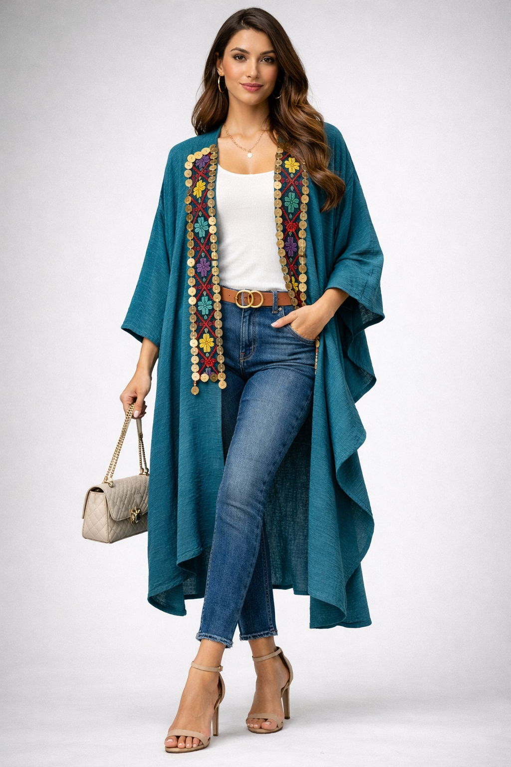 Cardigan Teal Crepe