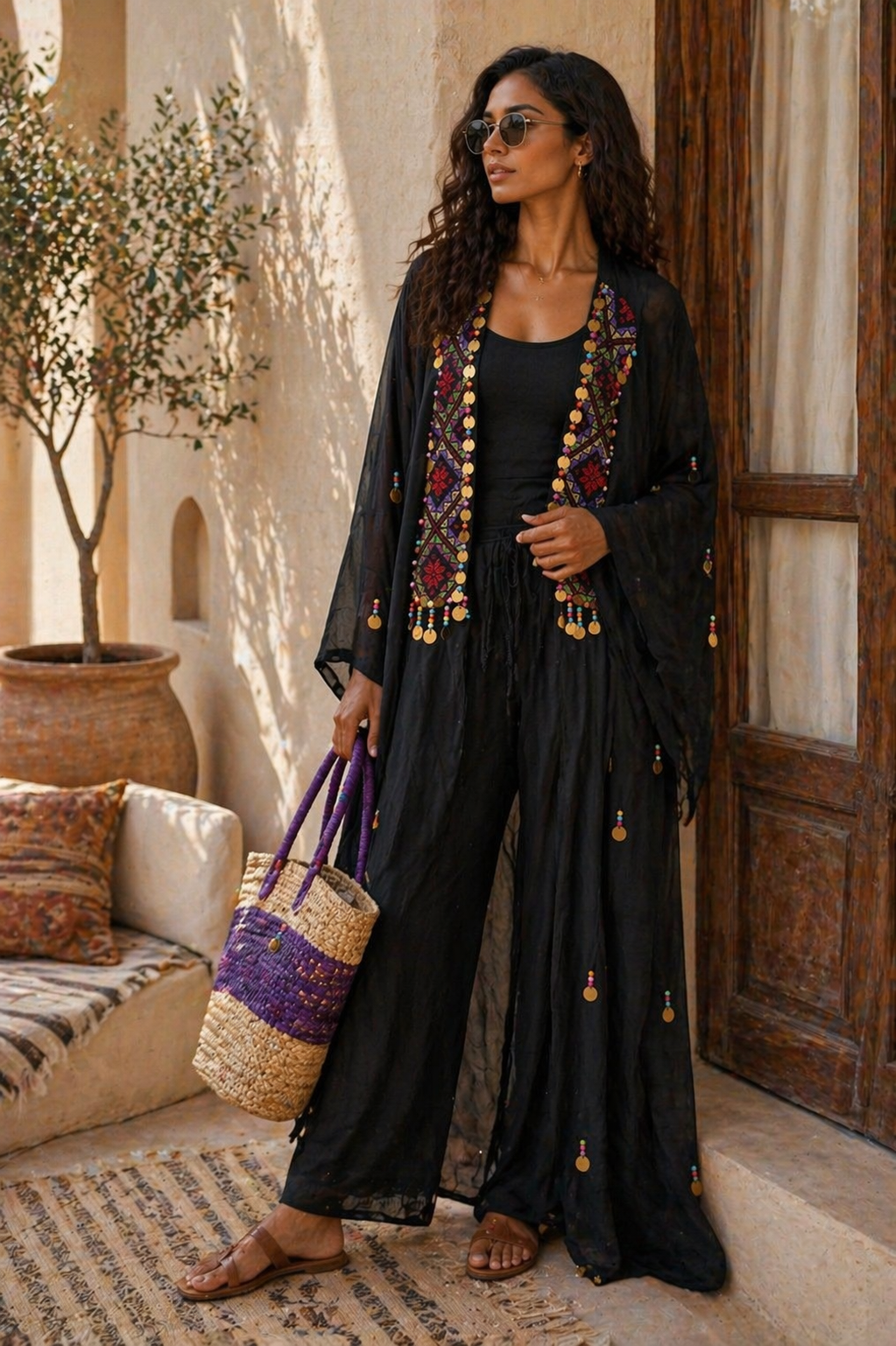 Chiffon Kimono Black Emb