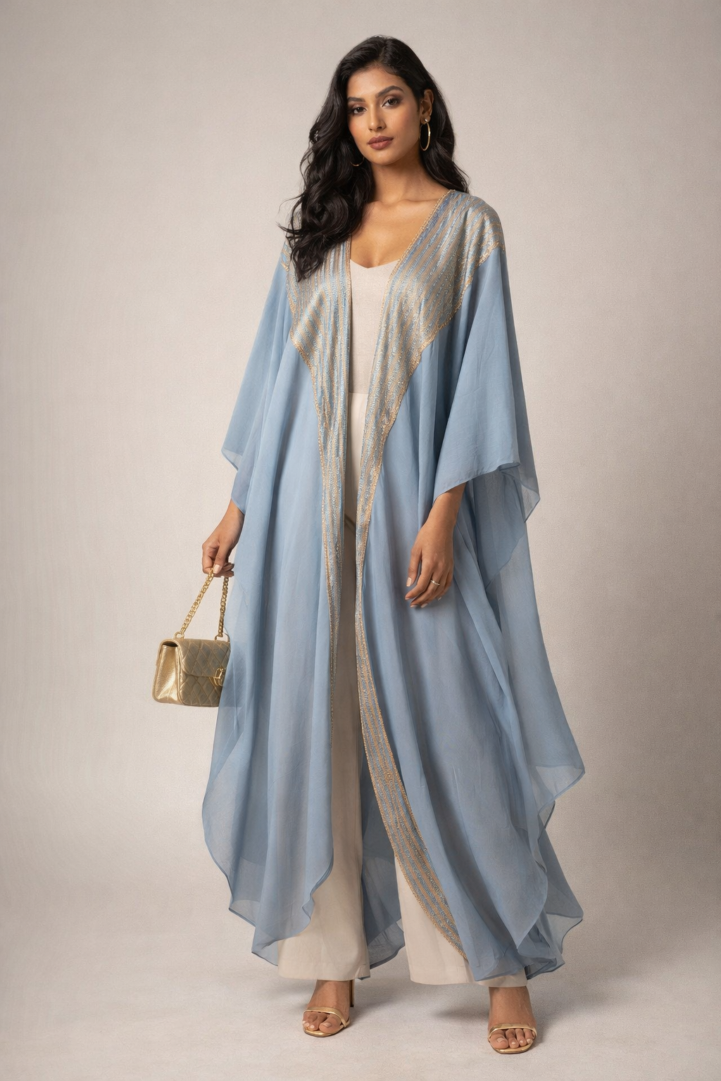 Crepe Kimono Blue Gold