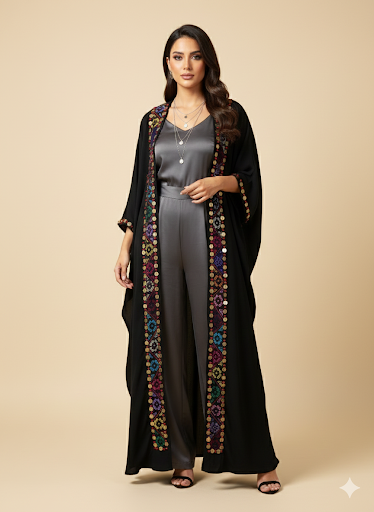 Crepe Kimono Purple Beads