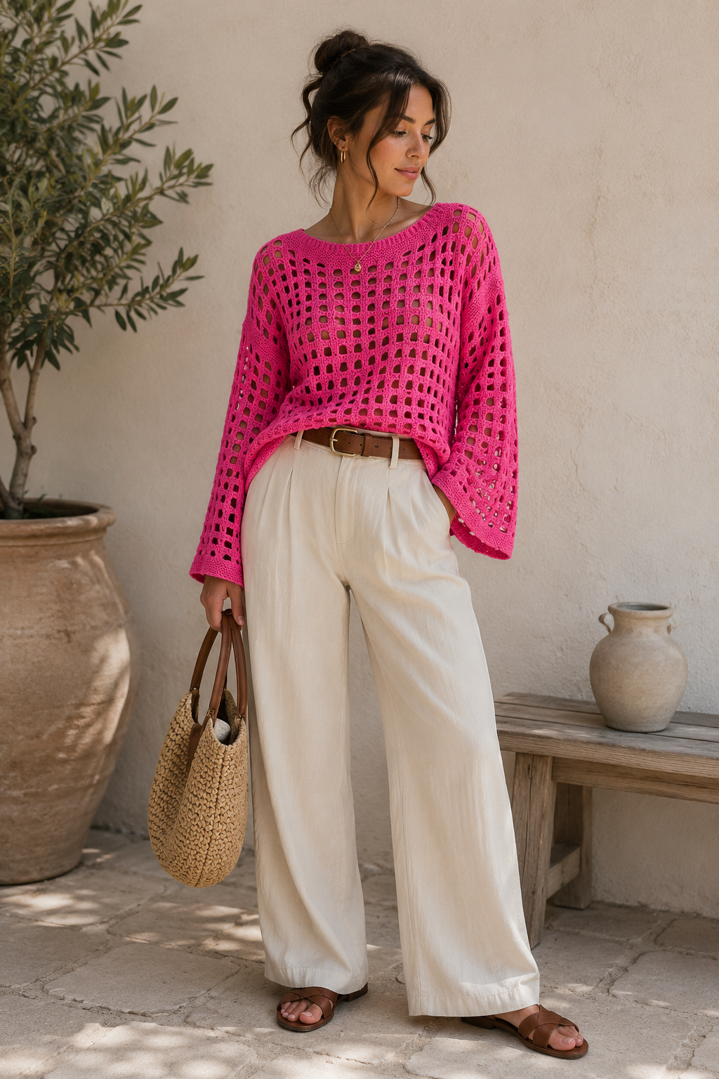 Knit Blouse Hot Pink