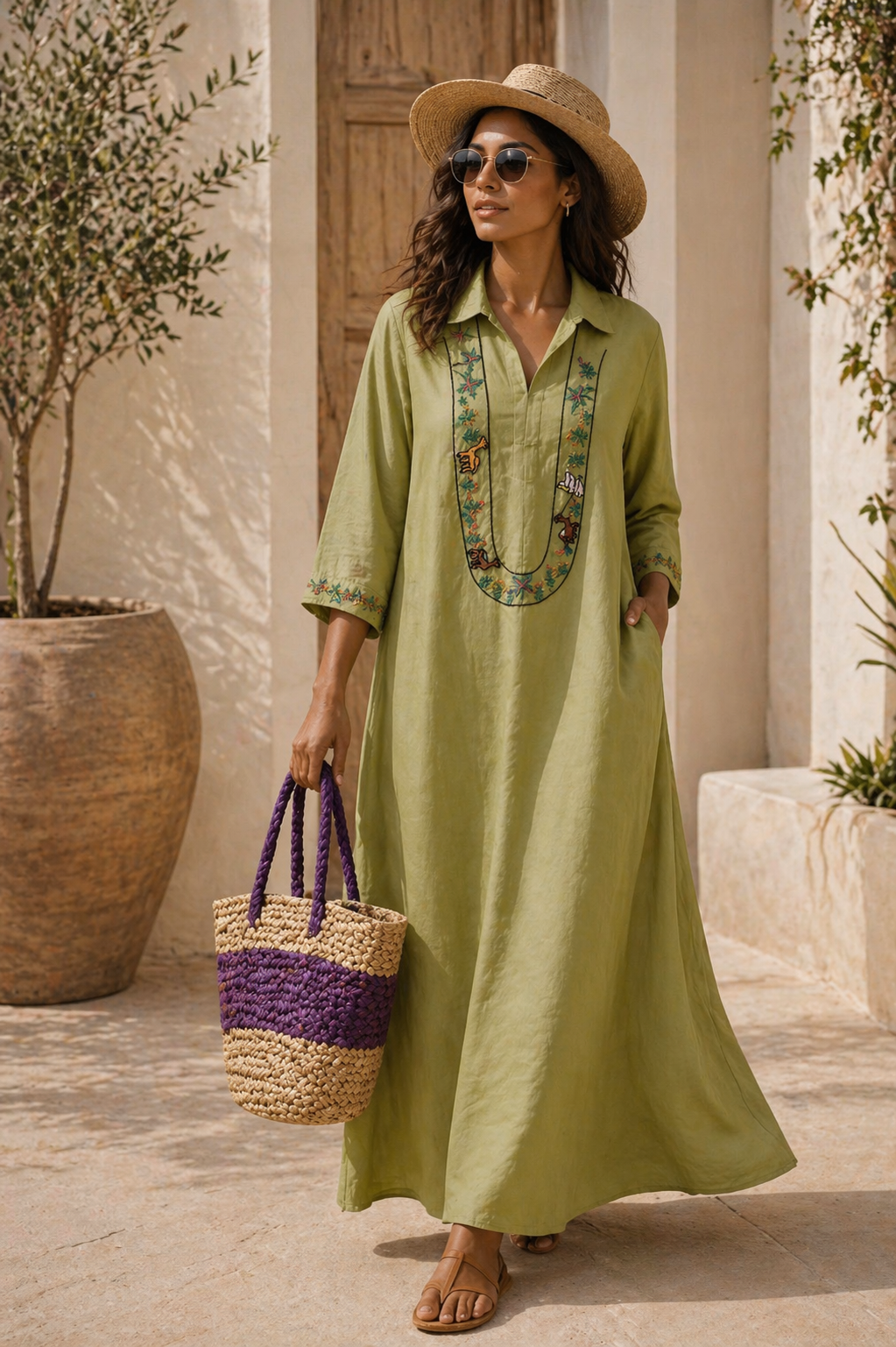 Linen Dress Green Reef