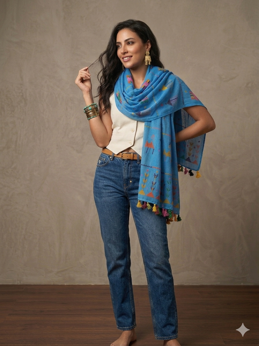 Blue Cotton Tally Scarf